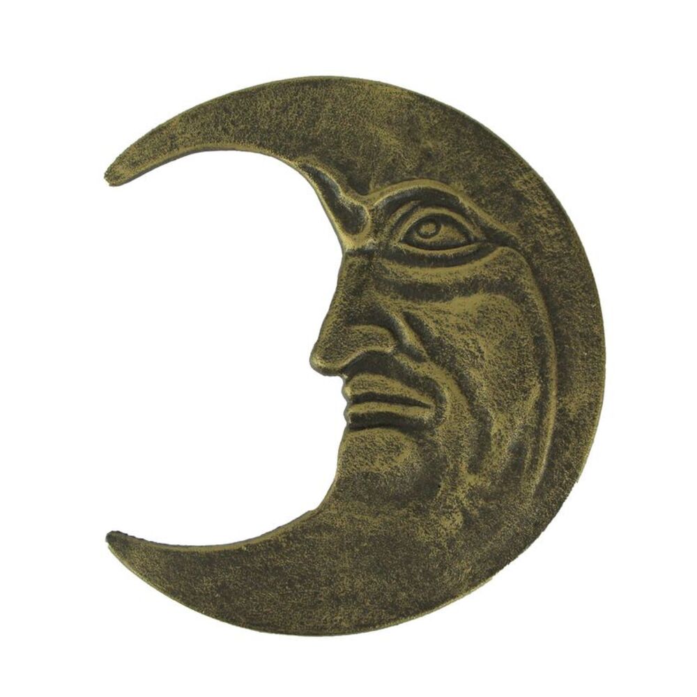 Bronze Finish Cast Iron Crescent Man in the Moon Face Indoor Outdoor Wall Decor